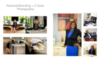 Personal branding collage showing professionals working, meeting, and posing in office environments.