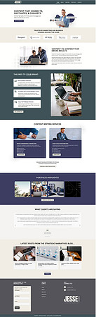 Completed Jesse Kelber website homepage presenting content writing, brand marketing and executive ghostwriting services.