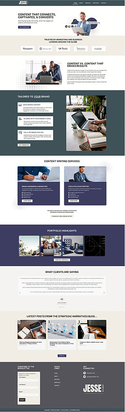 Completed Jesse Kelber website homepage presenting content writing, brand marketing and executive ghostwriting services.