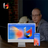 Responsive Technolene IT cloud services website displayed on desktop and mobile with the company founder in the background.