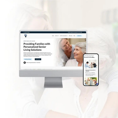 Responsive website design for Senior Living Advocates displayed on desktop and mobile, featuring personalized senior living guidance.