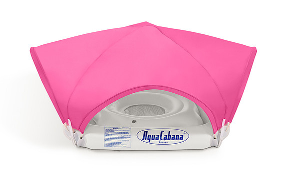 White-background rear product photograph of an AquaCabana Junior float with bright pink canopy.