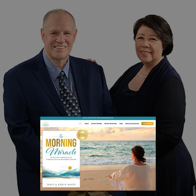 Website design presentation for Awake 6:33 and The Morning Miracle featuring the two founders with the completed website.