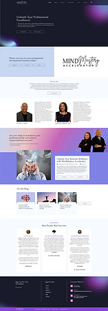 Completed MindMastery Accelerator website homepage presenting professional development programs, events and educational resources.