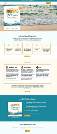 Completed Awake 6:33 and The Morning Miracle website homepage featuring the book, Global Awakening, endorsements, prayers and affirmations.