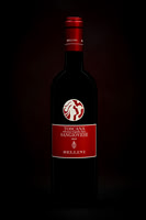 Studio product photograph of a Bellini Toscana Sangiovese wine bottle against a dark background.