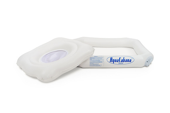 White-background product photograph of an AquaCabana Junior inflatable pool-float base without canopy or seat.