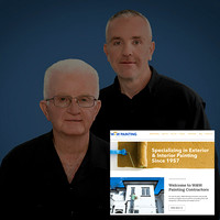 Website design presentation for W&W Painting Contractors featuring the two business owners and the completed company website.